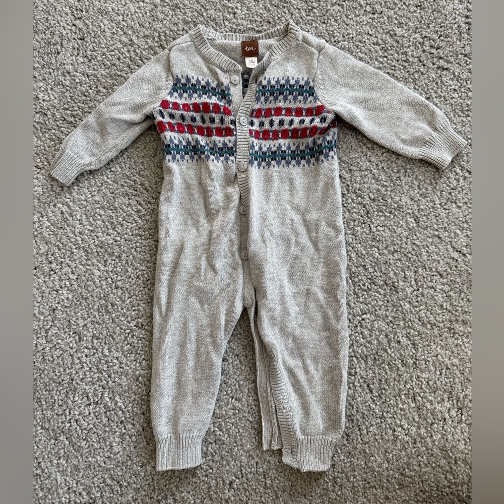 Tea Collection Gray Fair Isle Knit Baby Sweater Romper